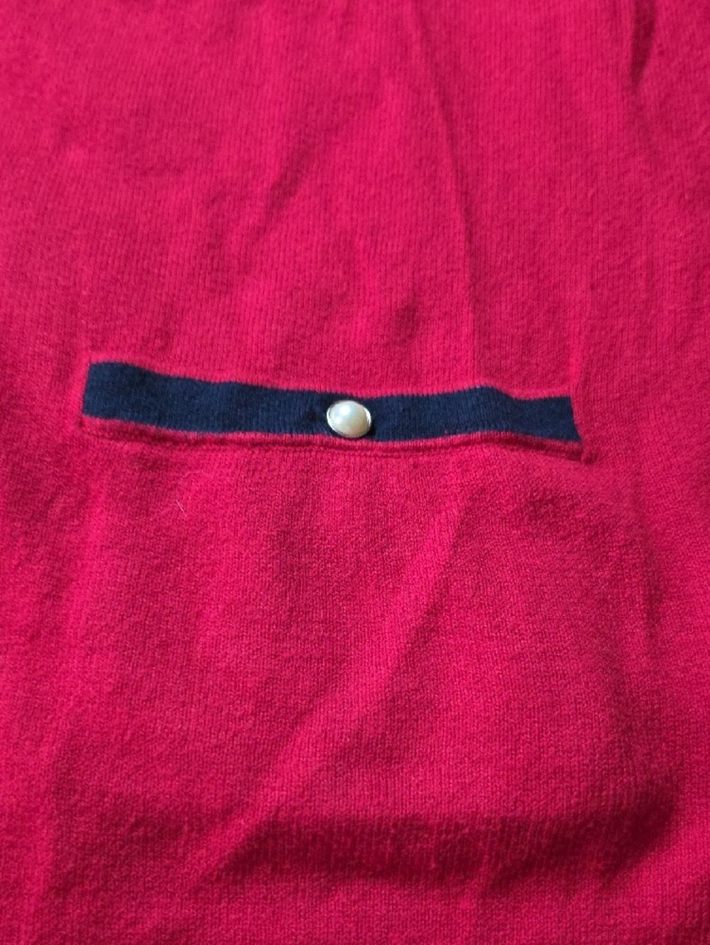 TALBOTS | Red Black Trim Pearl Button Cashmere Blend Cardigan Sweater | 2X - Picture 8 of 9